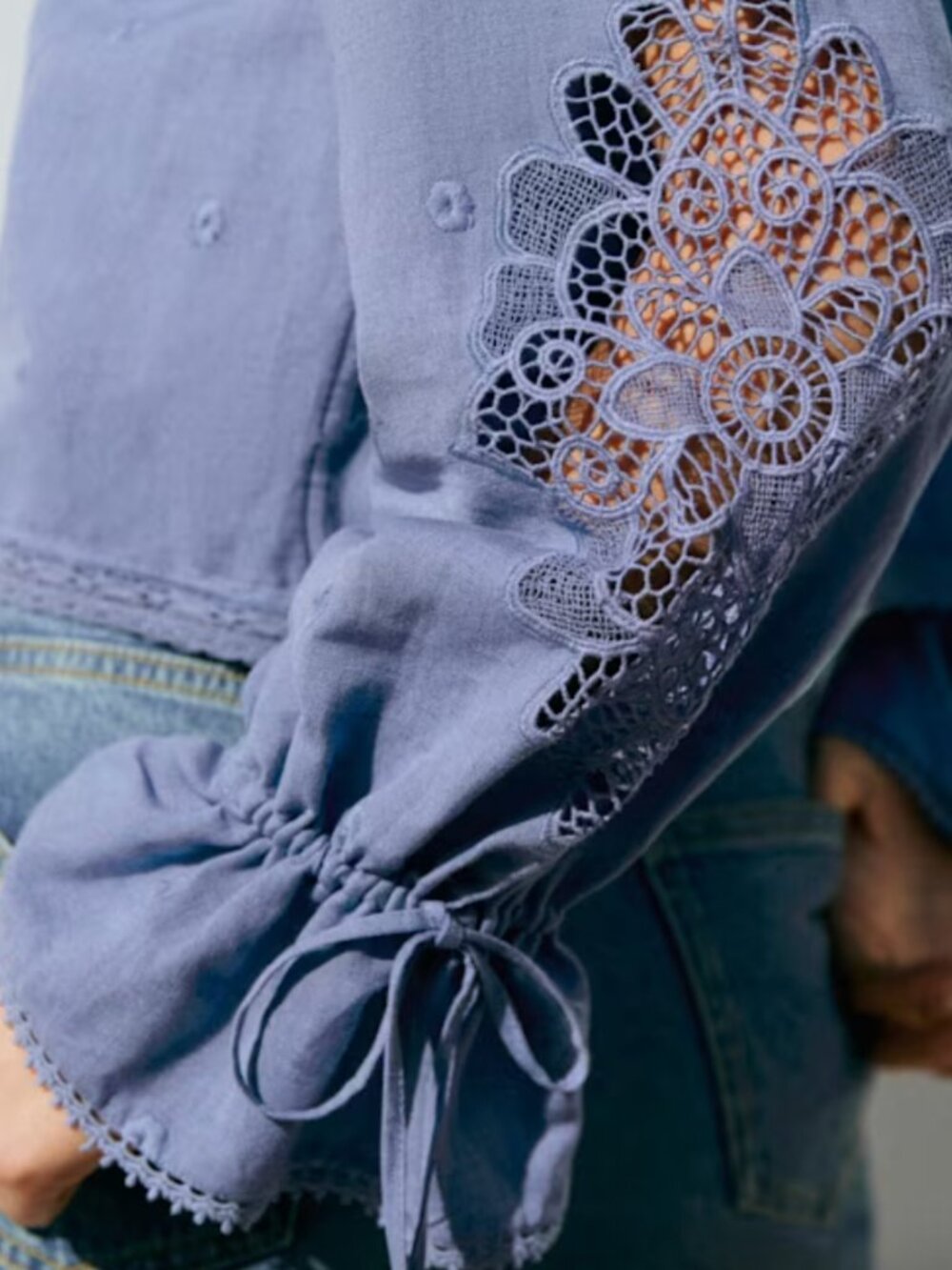 Sezane Akiraly Shirt Blue Carnation Solid Embroidery - Size 2 - Picture 5 of 7